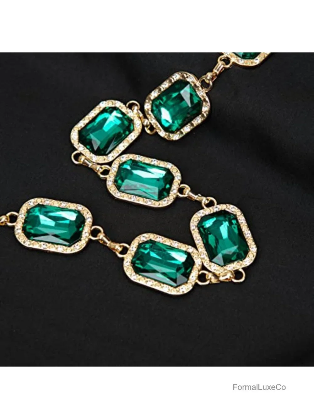 Green Glass Diamond Chain Belt - Metal Western Style Dress Belt
